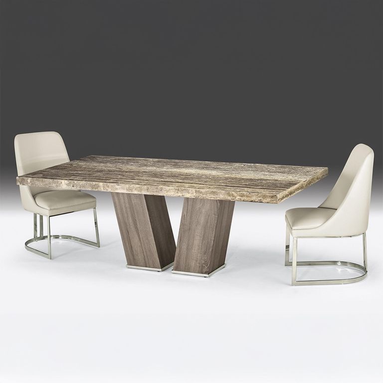 Vertigo Dining Table - Marble with Wooden Pedestal Base - Variation Available