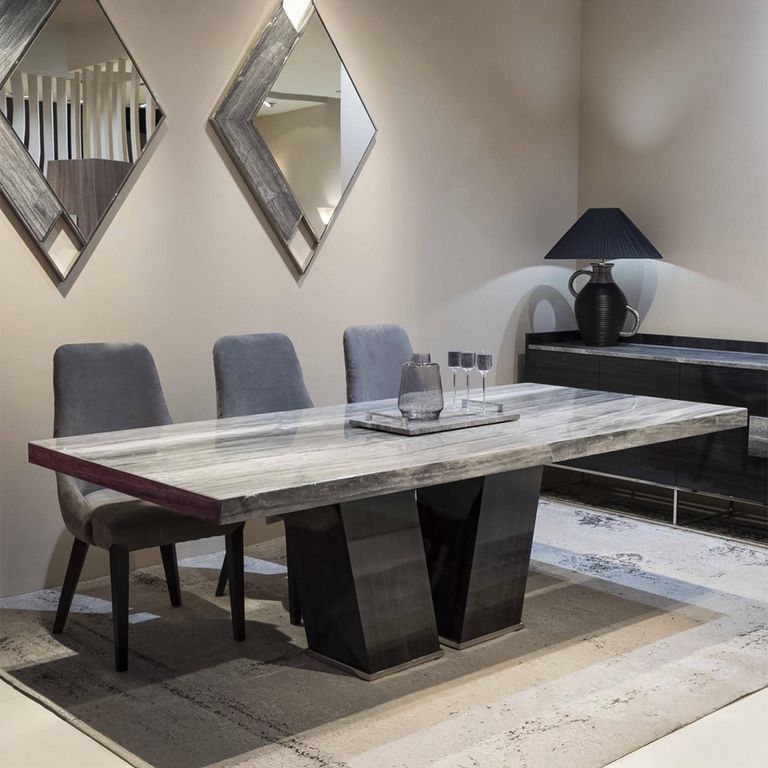 Vertigo Dining Table - Marble with Wooden Pedestal Base - Variation Available