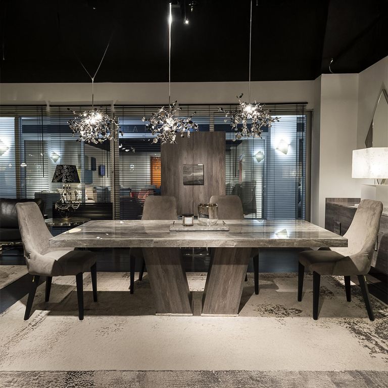 Vertigo Dining Table - Marble with Wooden Pedestal Base - Variation Available