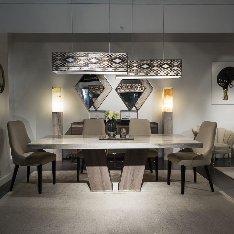 Vertigo Dining Table - Marble with Wooden Pedestal Base - Variation Available