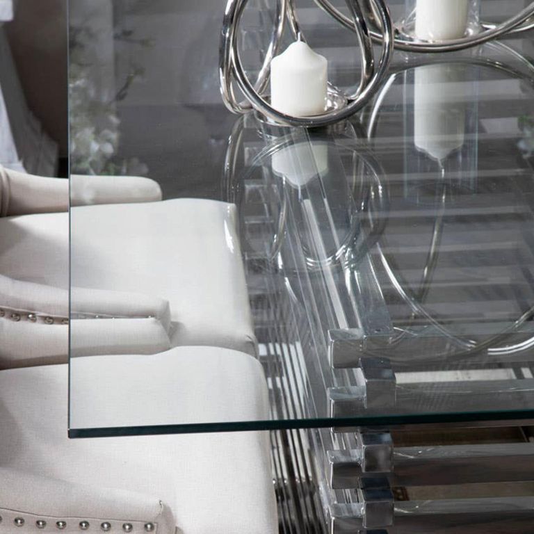 Vogue Dining Table - 8 Seater - Glass with Chrome Base