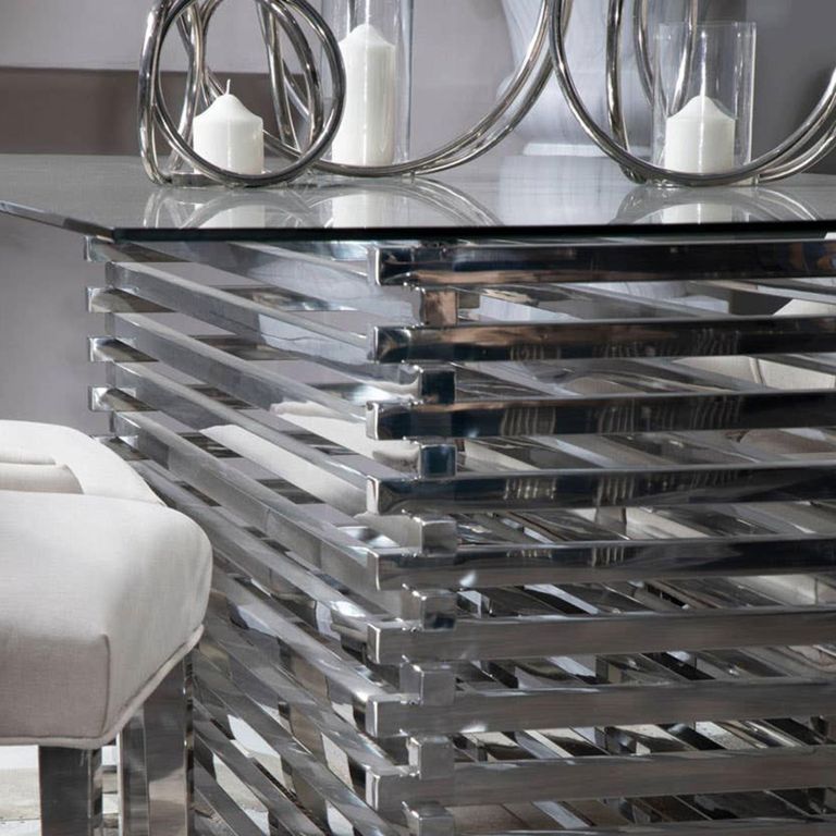 Vogue Dining Table - 8 Seater - Glass with Chrome Base