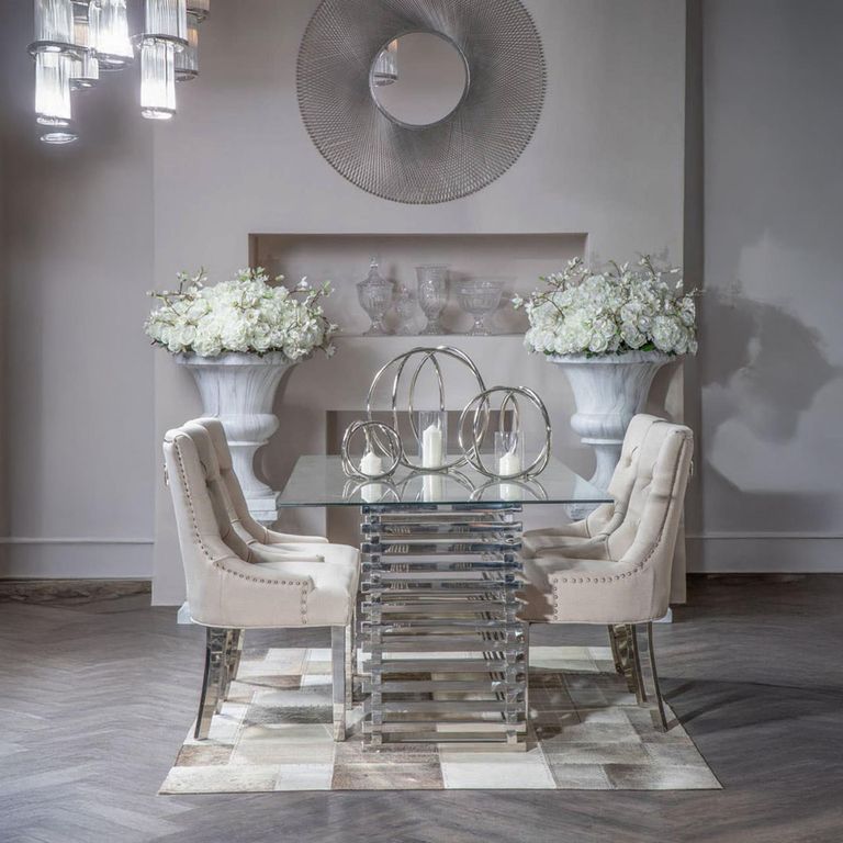 Vogue Dining Table - 8 Seater - Glass with Chrome Base