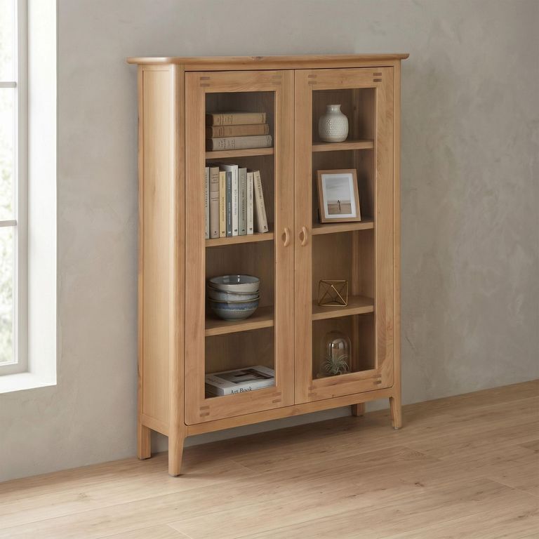 Cotswold Oak Glazed Display Cabinet - 2 Door - Low - Natural
