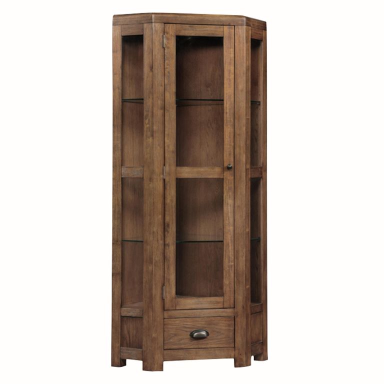 Oakridge Corner Display Cabinet - 1 Door - 1 Drawer - High - Dark Oak