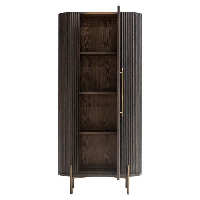 Luxor Brushed Brass Ribbed 1 Door Large Curved Cabinet