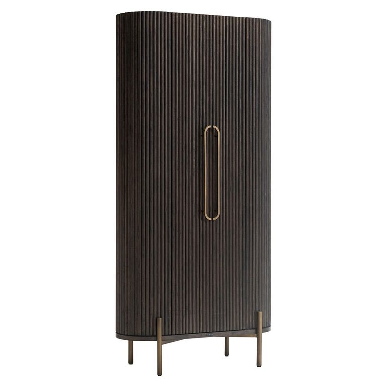 Luxor Brushed Brass Ribbed 1 Door Large Curved Cabinet