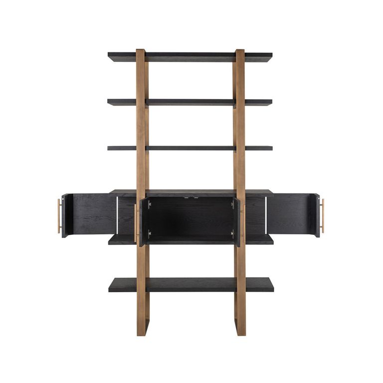 Cambon Dark Oak and Brass Storage Shelving Unit