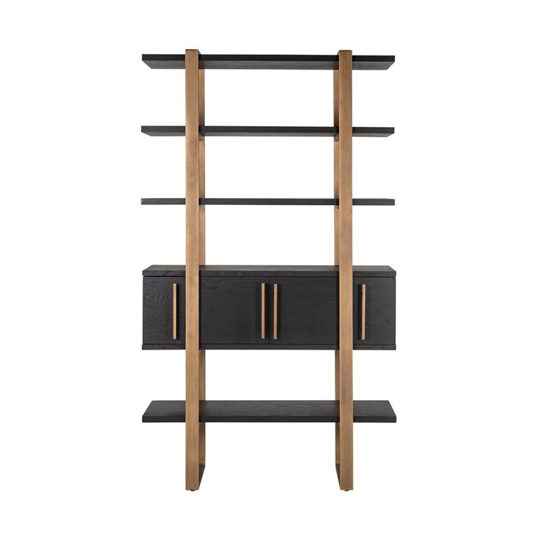 Cambon Dark Oak and Brass Storage Shelving Unit