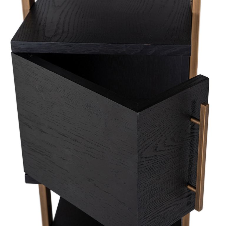 Cambon Dark Oak and Brass Storage Shelving Unit
