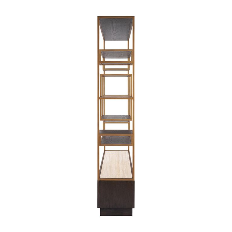 Claremont Dark Wood Storage Geometric Shelving Unit with Travertine Top