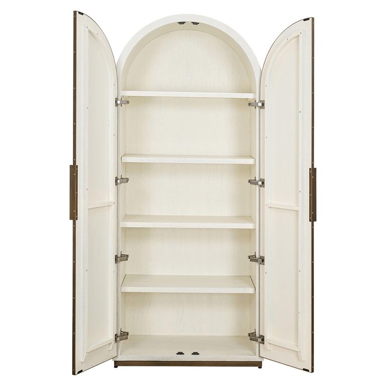 Tivoli Fluted Hall Cabinet - 2 Door - Arched - with Gold Trim - White - Ceramic