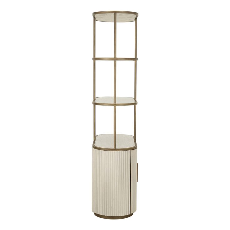 Tivoli Fluted Shelving Unit - 2 Door - with Gold Trim - White - Ceramic