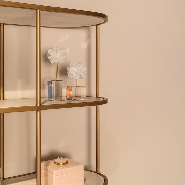Tivoli Fluted Shelving Unit - 2 Door - with Gold Trim - White - Ceramic