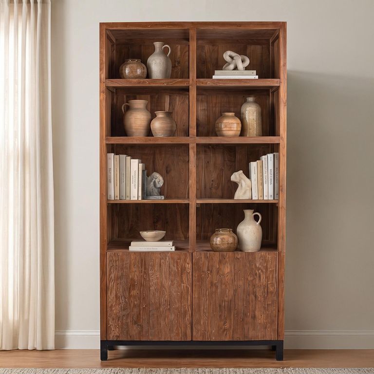 Watford Display Cabinet - 2 Door - 3 Open Shelves - Rustic Brown - Wooden