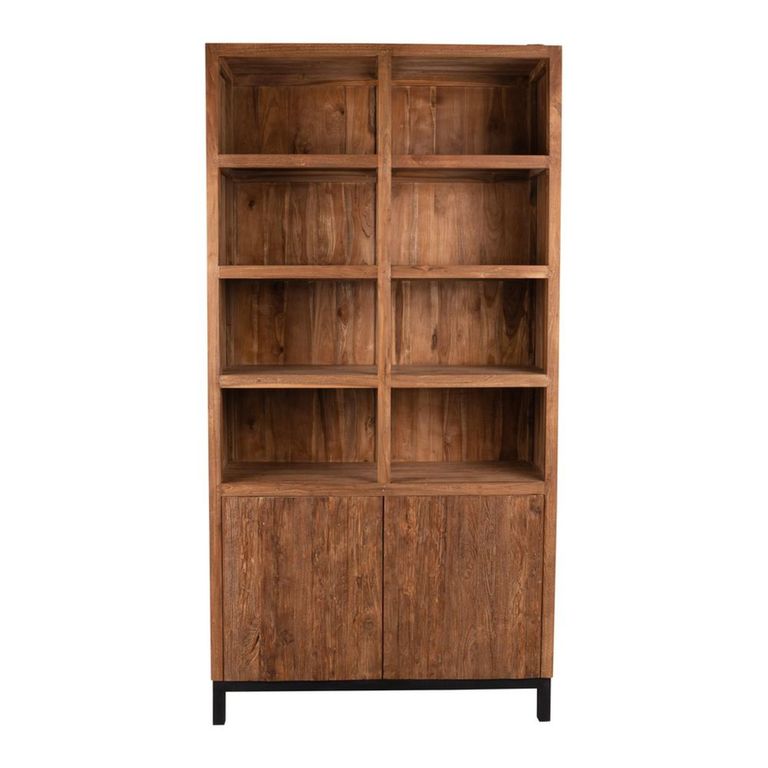 Watford Display Cabinet - 2 Door - 3 Open Shelves - Rustic Brown - Wooden