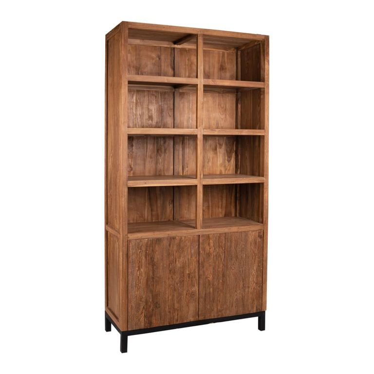 Watford Display Cabinet - 2 Door - 3 Open Shelves - Rustic Brown - Wooden