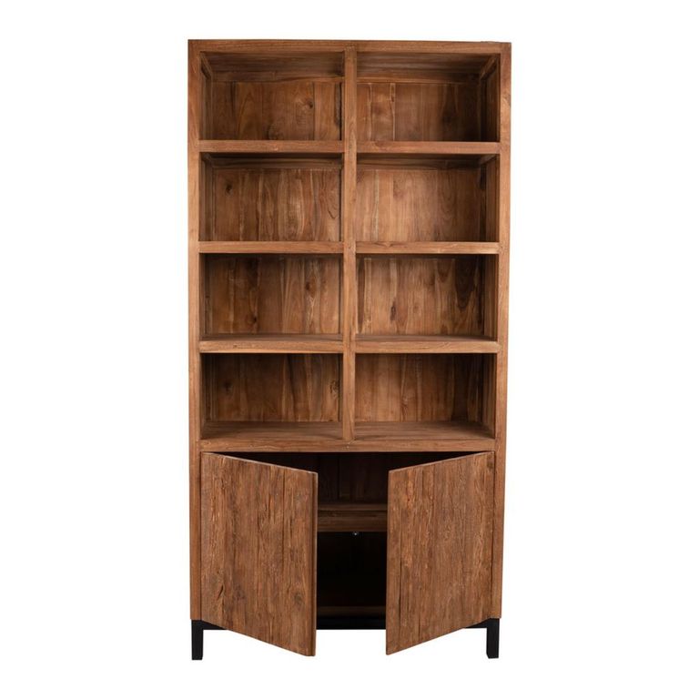 Watford Display Cabinet - 2 Door - 3 Open Shelves - Rustic Brown - Wooden