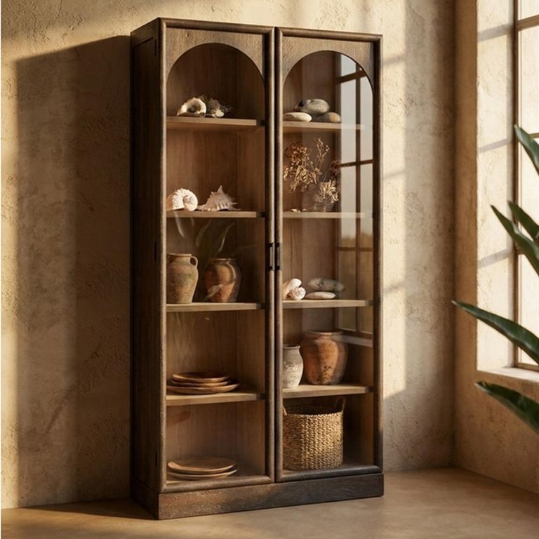 Beau Display Cabinet - Arch - 2 Door - Brown - Glass and Mango Wood