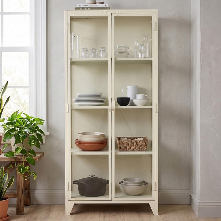 Display Cabinet - 2 Door - Cream - Glass and Metal