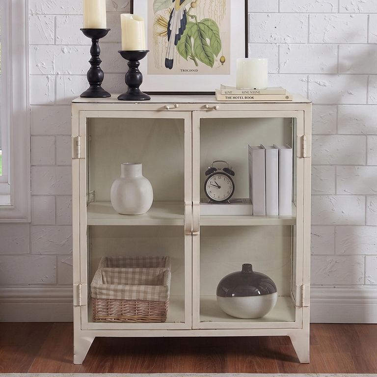 Display Cabinet - 2 Door - Low - Cream - Glass and Metal