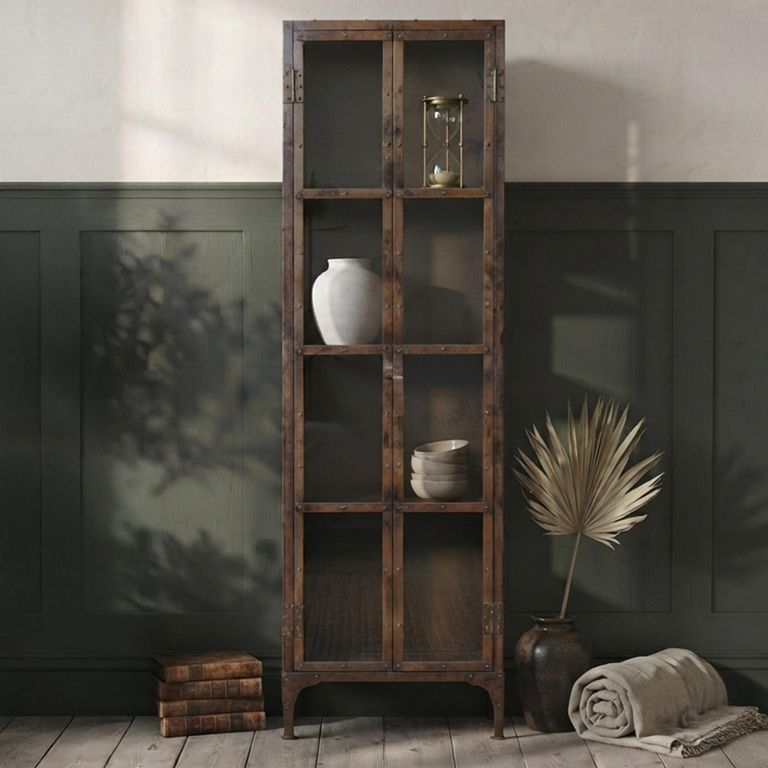 Glorenza Display Cabinet - 2 Door - Vintage Brown - Glass and Metal