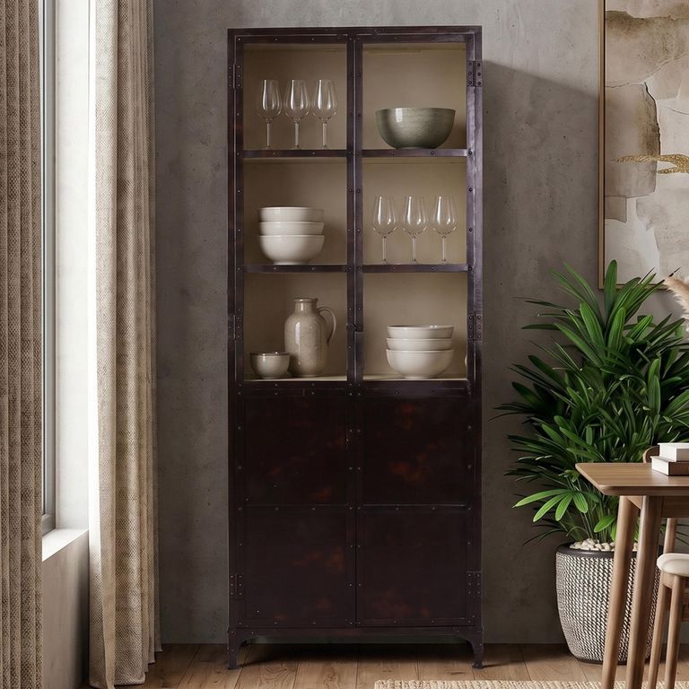 Zamora Display Cabinet - 2 Door - Dark Brown - Glass and Metal