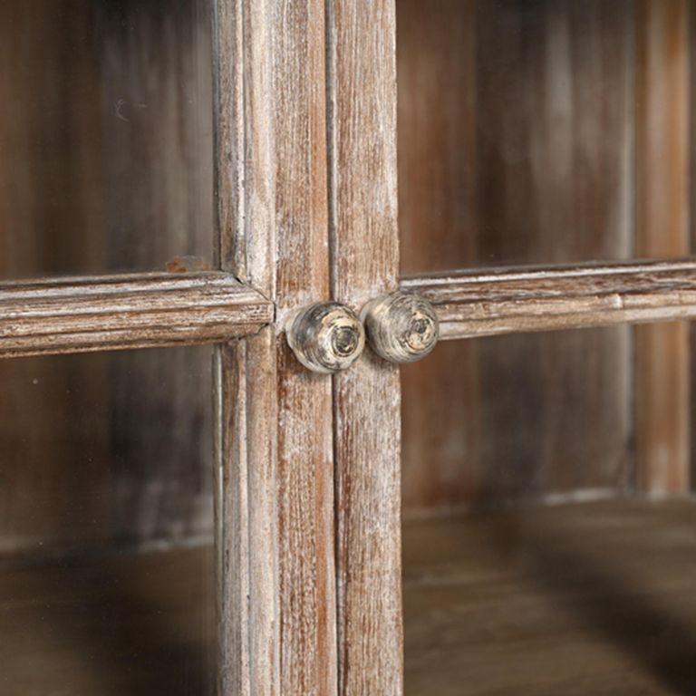 Arzana Distressed Display Cabinet - Windowpane - 2 Door - Natural - Glass and Wood