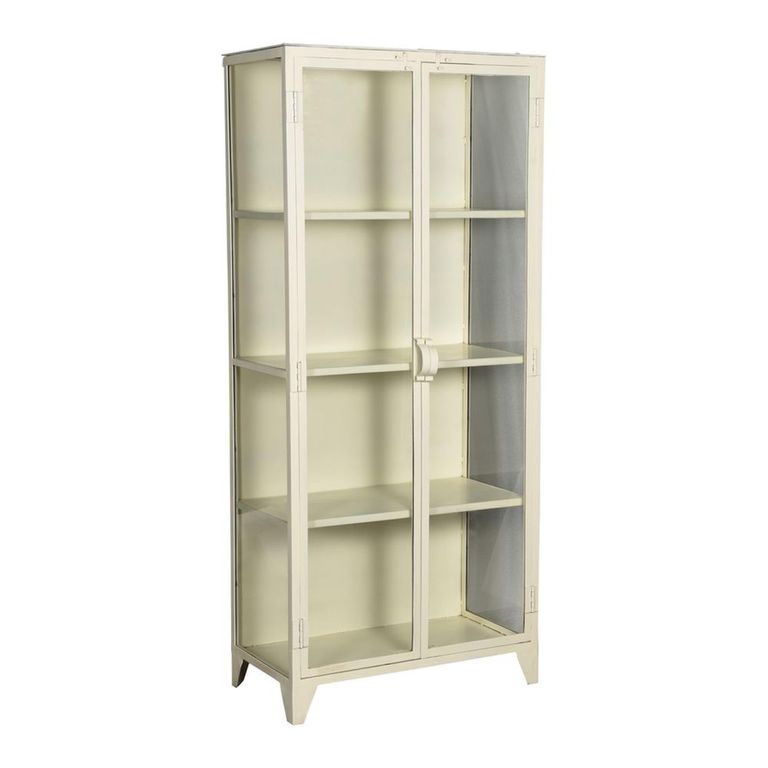Display Cabinet - 2 Door - Cream - Glass and Metal