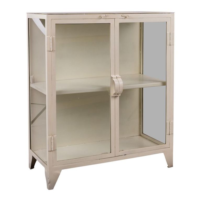 Display Cabinet - 2 Door - Low - Cream - Glass and Metal