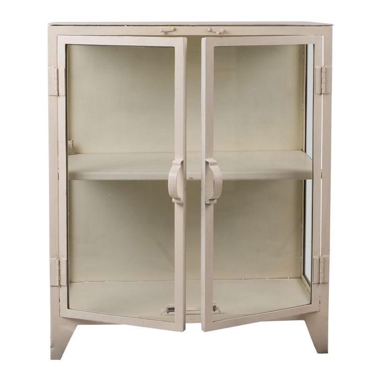 Display Cabinet - 2 Door - Low - Cream - Glass and Metal