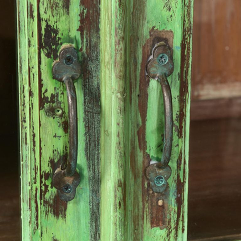 Distressed Display Cabinet - 2 Door - Vintage Green - Glass and Wood