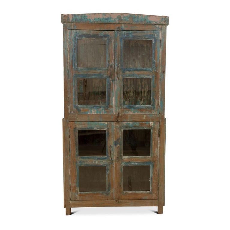 Distressed Display Cabinet - 4 Door - Vintage Blue - Glass and Wood