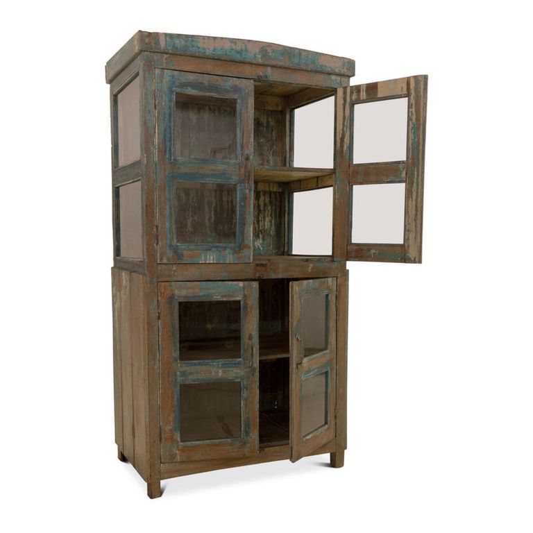 Distressed Display Cabinet - 4 Door - Vintage Blue - Glass and Wood