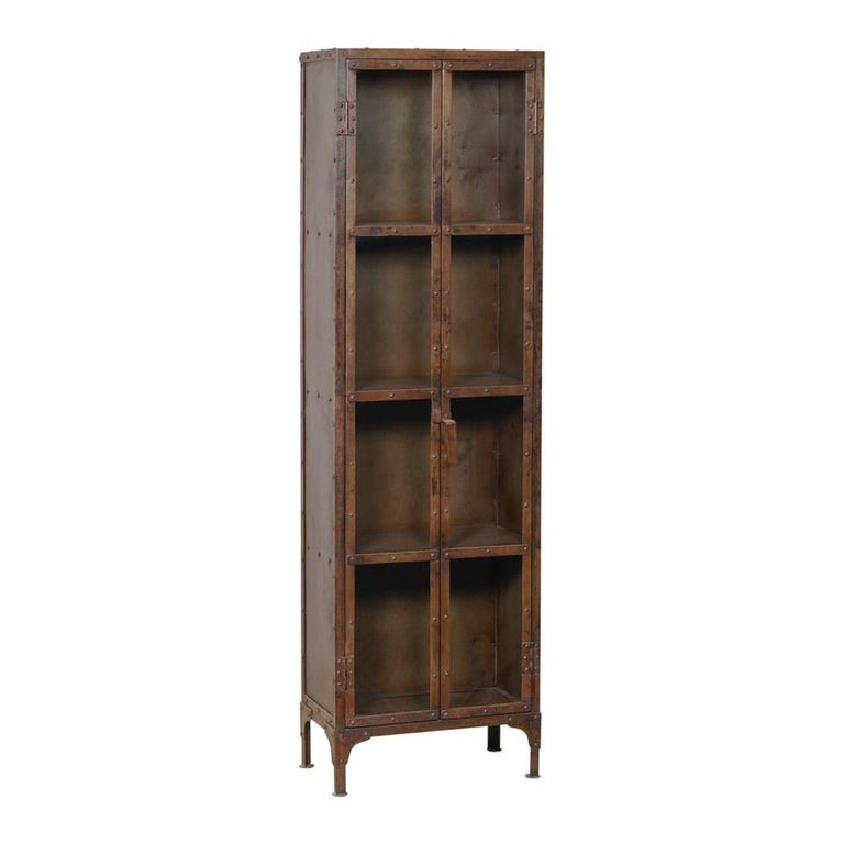 Glorenza Display Cabinet - 2 Door - Vintage Brown - Glass and Metal