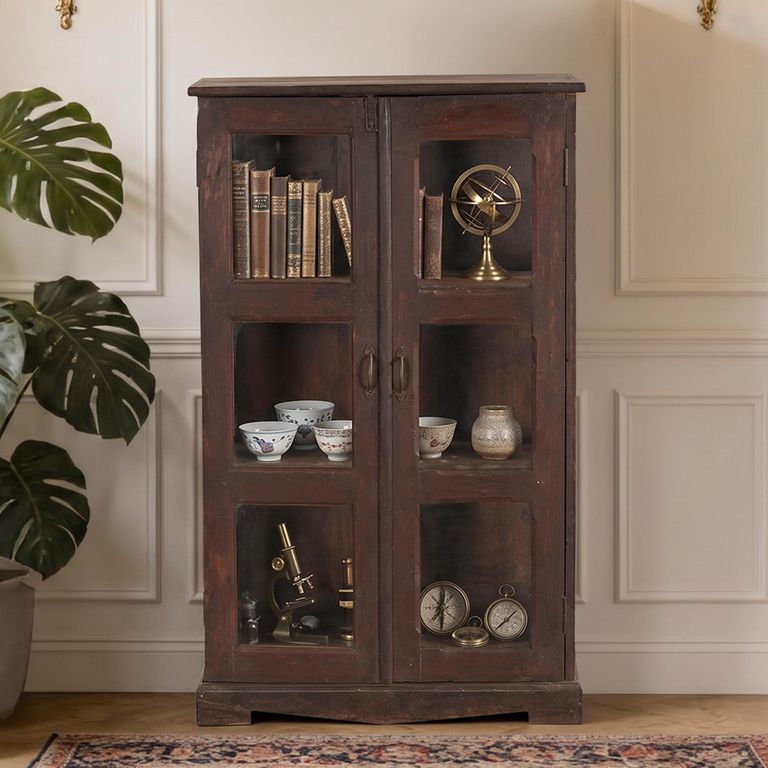 Display Cabinet - 2 Door - Brown - Glass and Wood