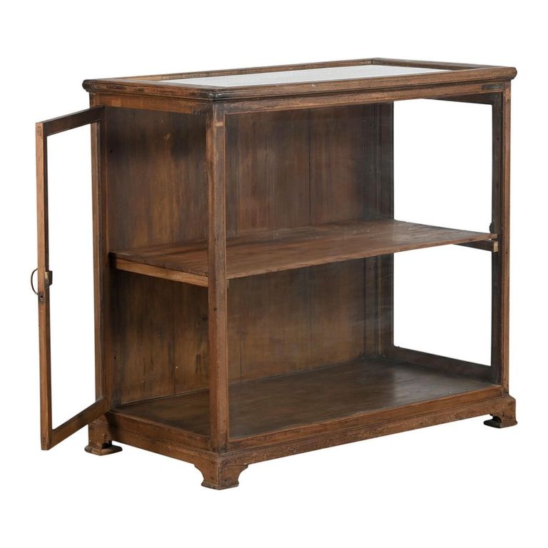 Display Cabinet - 1 Door - Vintage Brown - Glass and Wood