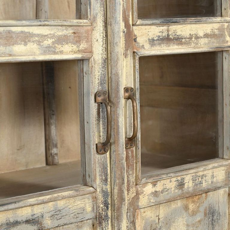 Distressed Display Cabinet - 2 Door - White Washed - Glass and Wood