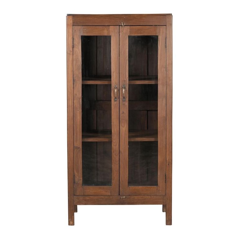 Handcrafted Display Cabinet - 2 Door - Antique Brown - Glass and Wood