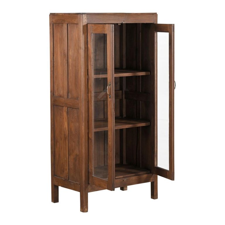 Handcrafted Display Cabinet - 2 Door - Antique Brown - Glass and Wood