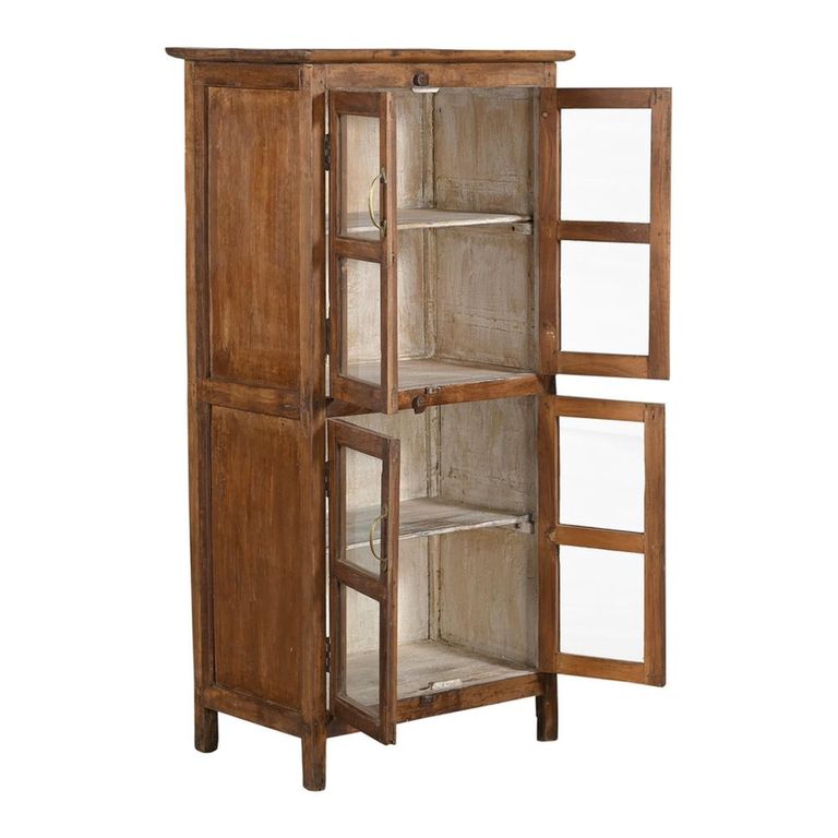 Handcrafted Display Cabinet - 4 Door - Antique Brown - Glass and Wood