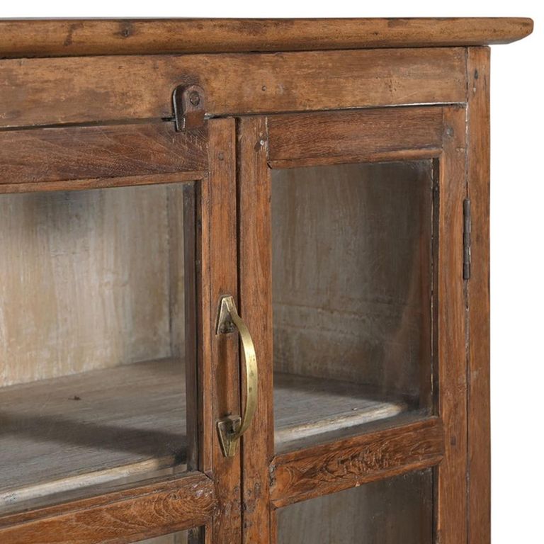 Handcrafted Display Cabinet - 4 Door - Antique Brown - Glass and Wood