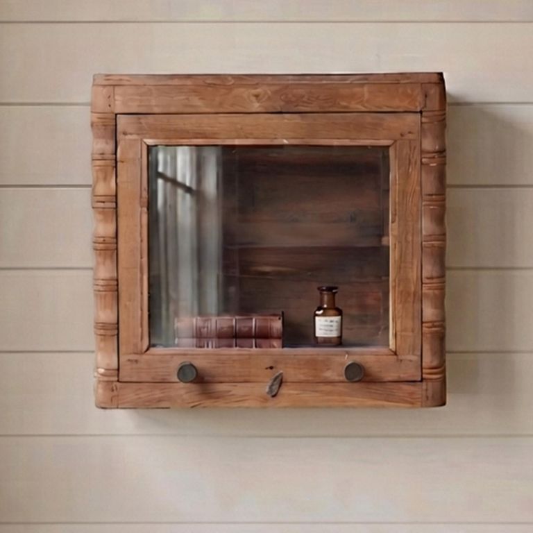 Unique One of a Kind - Carved Wall Display Cabinet - 1 Door - Natural - Glass and Wood