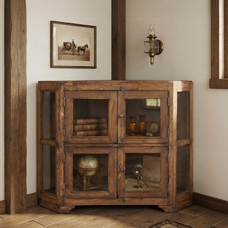 Unique One of a Kind - Corner Display Cabinet - 2 Door - Rustic Brown - Glass and Wood