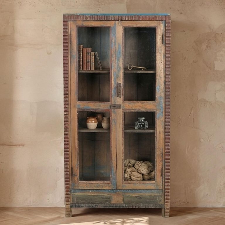 Unique One of a Kind - Handcrafted Display Cabinet - 2 Door - Natural - Glass and Reclaimed Wood