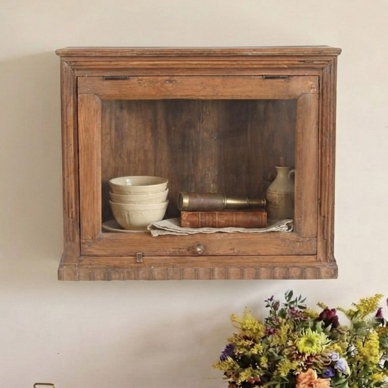 Unique One of a Kind - Handcrafted Wall Display Cabinet - 1 Door - Natural - Glass and Wood
