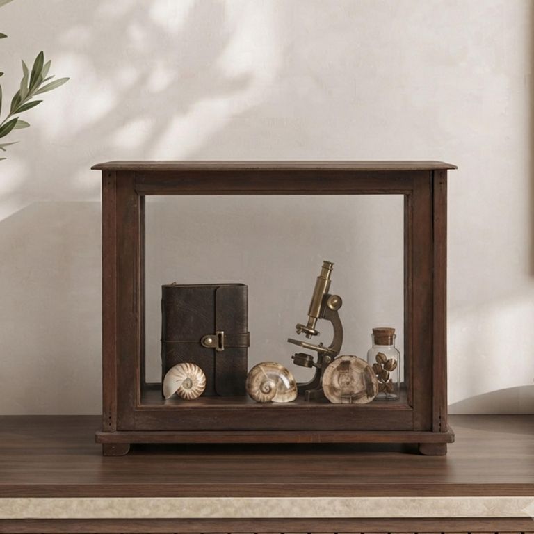Unique One of a Kind - Display Cabinet - 1 Door - Countertop - Rustic Brown - Glass and Wood