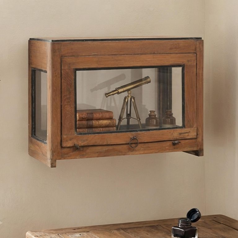 Unique One of a Kind - Wall Display Cabinet - 1 Door - Rustic Natural - Glass and Wood