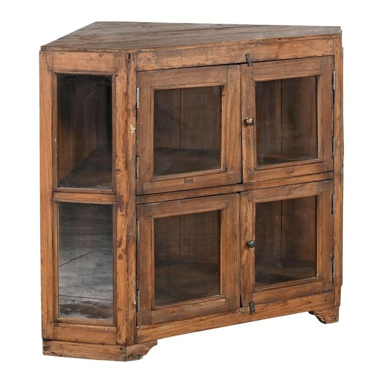 Unique One of a Kind - Corner Display Cabinet - 2 Door - Rustic Brown - Glass and Wood