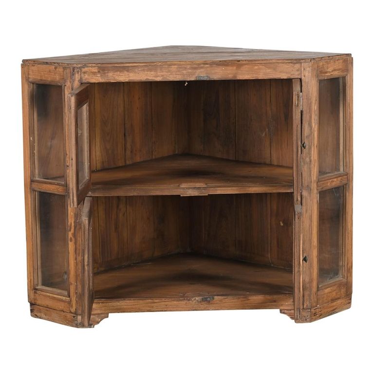 Unique One of a Kind - Corner Display Cabinet - 2 Door - Rustic Brown - Glass and Wood